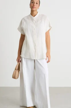 Camicia ampia in organza - Beige Bianco