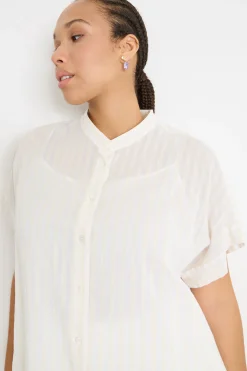 Camicia ampia in organza - Beige Bianco