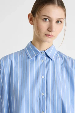 Camicia ampia in popeline - Azzurro Bianco