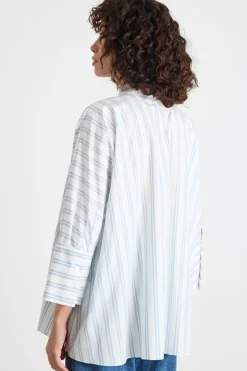 Camicia ampia in popeline - Azzurro Bianco