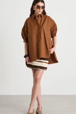 Camicia ampia in popeline - Marrone