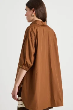 Camicia ampia in popeline - Marrone
