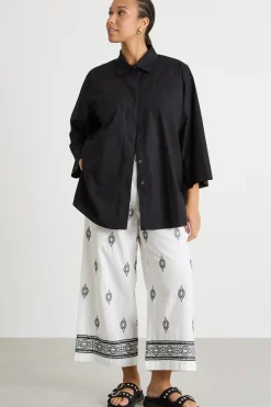 Camicia ampia in popeline - Nero