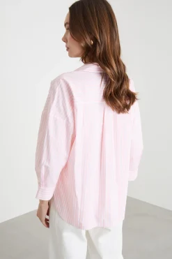 Camicia ampia in popeline - Rosa Bianco