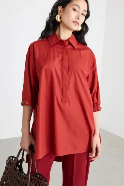 Camicia ampia in popeline - Rosso