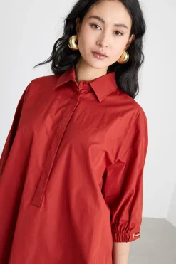 Camicia ampia in popeline - Rosso