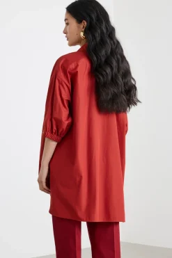 Camicia ampia in popeline - Rosso