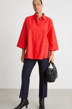 Camicia ampia in popeline - Rosso