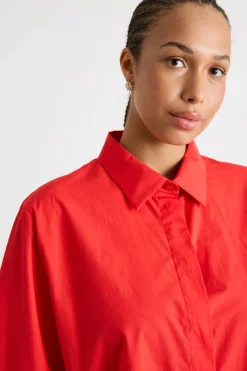 Camicia ampia in popeline - Rosso