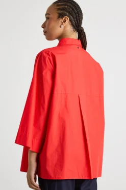 Camicia ampia in popeline - Rosso