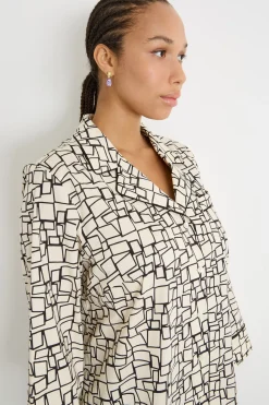 Camicia ampia in popeline stampato - Avorio Nero