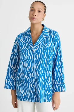 Camicia ampia in popeline stampato - Azzurro Bianco