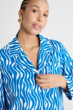 Camicia ampia in popeline stampato - Azzurro Bianco