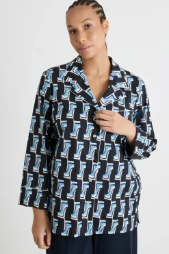 Camicia ampia in popeline stampato - Blu Azzurro