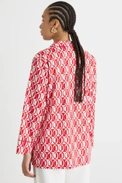 Camicia ampia in popeline stampato - Rosso Bianco