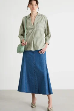 Camicia ampia in popeline - Verde