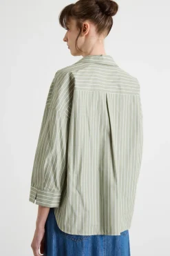 Camicia ampia in popeline - Verde
