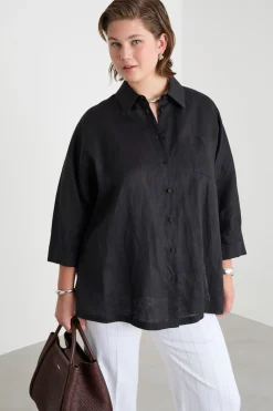 Camicia ampia in tela - Nero
