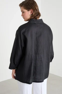 Camicia ampia in tela - Nero