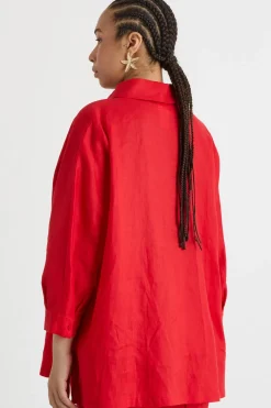Camicia ampia in tela - Rosso