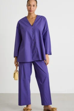 Camicia ampia in tela - Viola