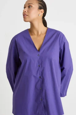 Camicia ampia in tela - Viola