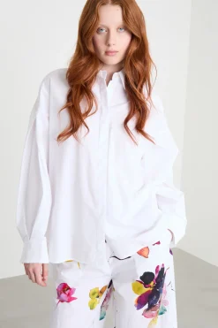 Camicia asimmetrica con maniche a pieghe - Bianco