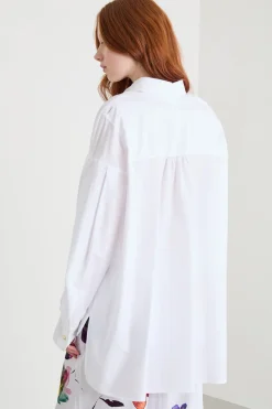 Camicia asimmetrica con maniche a pieghe - Bianco