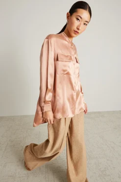 Camicia asimmetrica in raso - Rosa Antico
