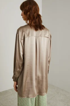 Camicia asimmetrica in raso - Tortora Scuro