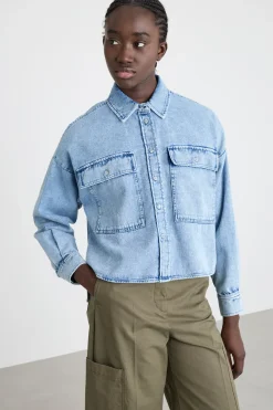 Camicia boxy con fondo asimmetrico - Azzurro