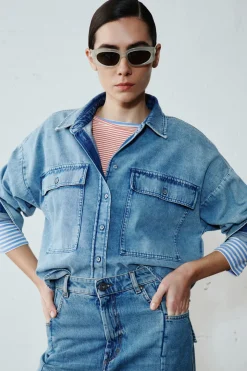 Camicia boxy con fondo asimmetrico - Azzurro