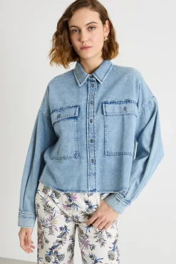 Camicia boxy con fondo asimmetrico - Azzurro