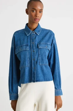 Camicia boxy con fondo asimmetrico - Azzurro