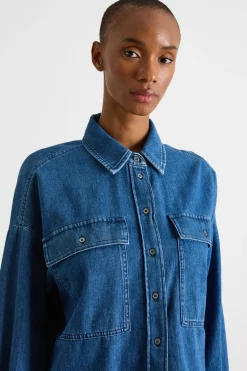 Camicia boxy con fondo asimmetrico - Azzurro