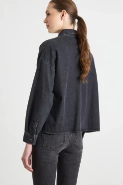 Camicia boxy con fondo asimmetrico - Nero