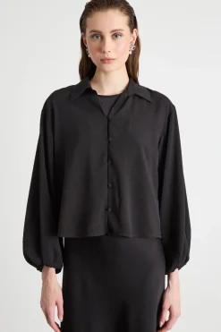 Camicia boxy con maniche ampie - Nero