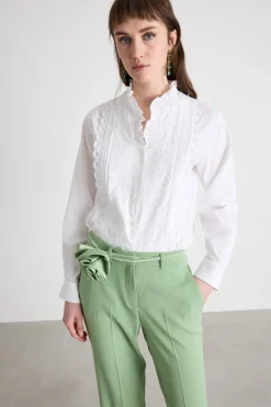 Camicia boxy con ricami - Bianco