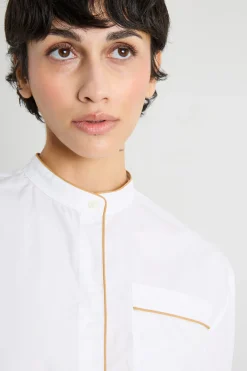 Camicia boxy fit in popeline - Bianco Cammello