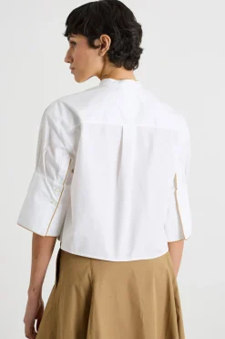 Camicia boxy fit in popeline - Bianco Cammello
