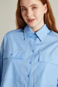 Camicia boxy in popeline a righe - Celeste