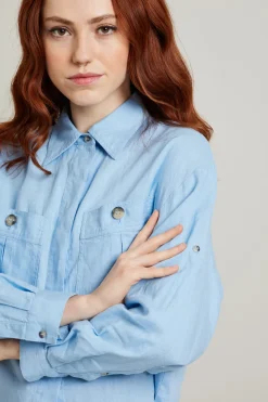 Camicia boxy in puro lino - Azzurro