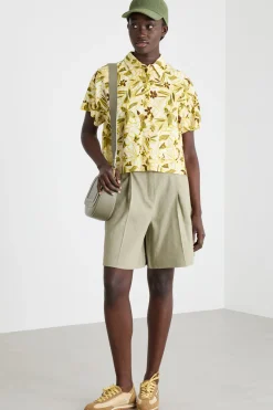 Camicia boxy in tela fantasia - Bianco Giallo Verde