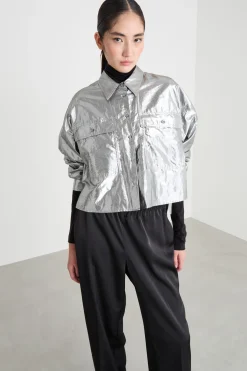 Camicia boxy lamé - Argento
