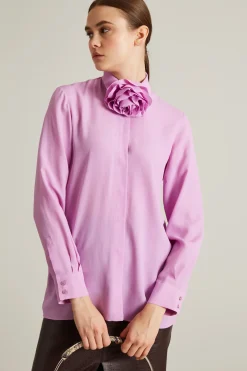 Camicia con accessorio a fiore - Rosa
