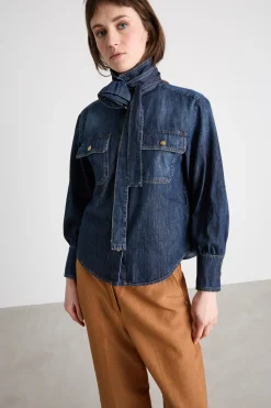 Camicia con applicazione floreale - Blu