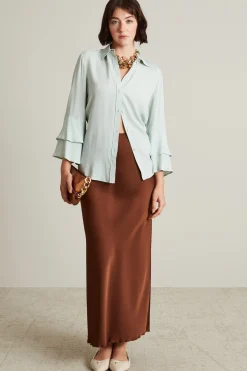 Camicia con balze sulle maniche - Azzurro Pastello