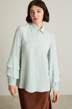 Camicia con balze sulle maniche - Azzurro Pastello
