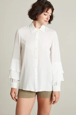 Camicia con balze sulle maniche - Bianco