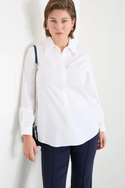 Camicia con bottoni rivestiti - Bianco